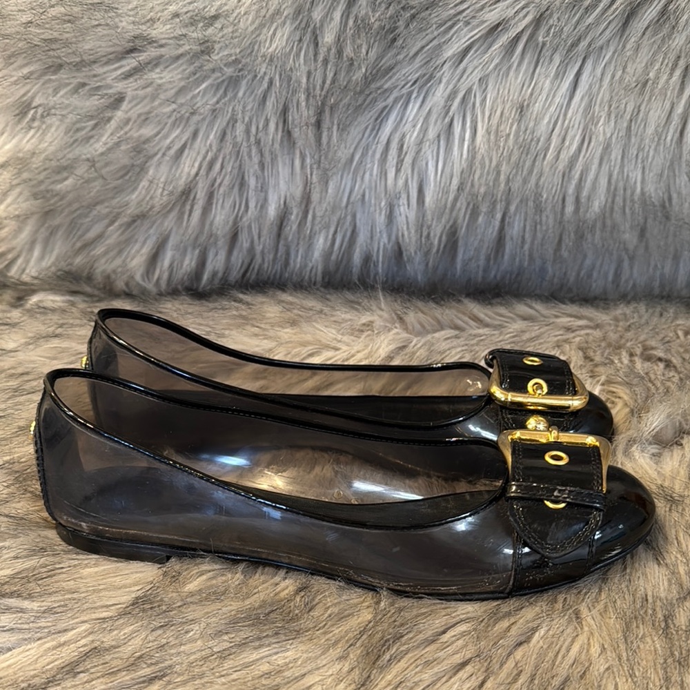 Black Clear Ballet Flats with Gold Buckle